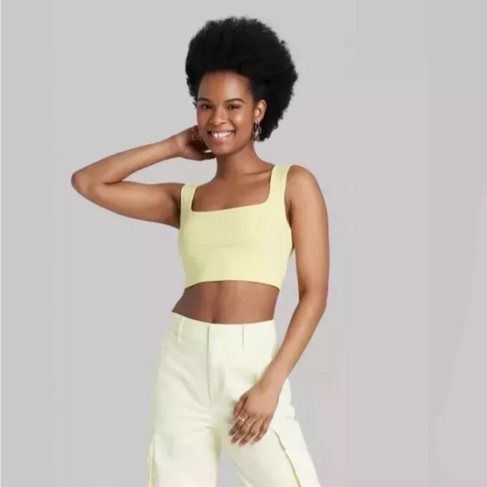 Wild Fable Yellow Square Neck Crop Top